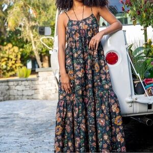 NATURAL LIFE Floral Maxi Dress - Green and Orange